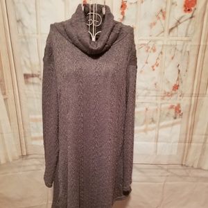 Gray Sweater Tunic With Cowl Neck